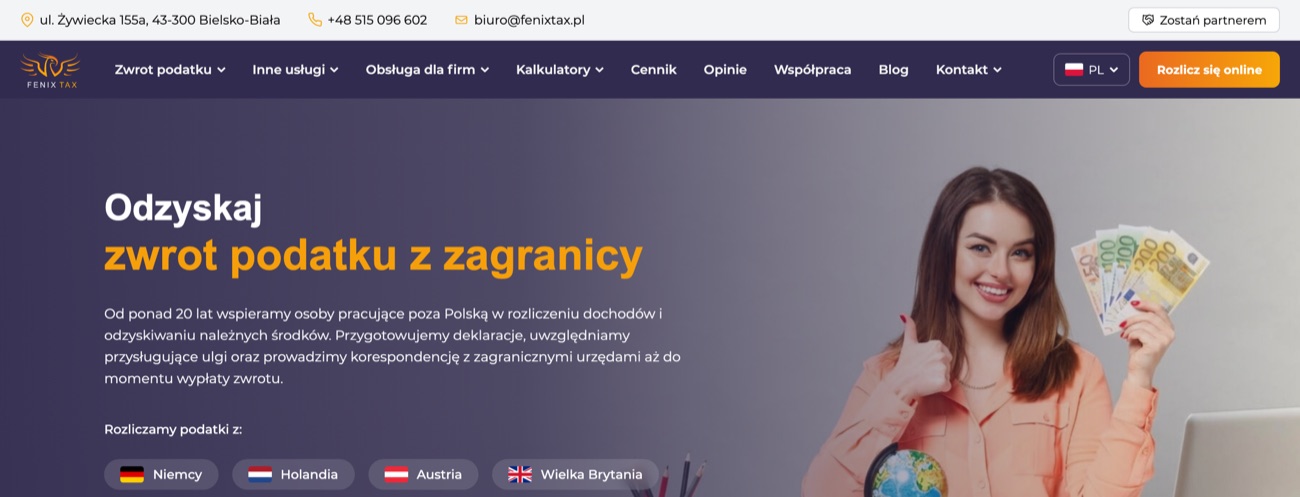 FenixTax po przebudowie: hero z czytelnym komunikatem